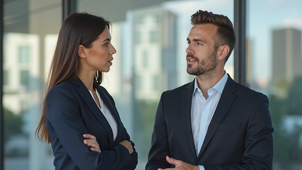 Профессиональная коммуникация в деловом контексте с двумя менеджерами, обсуждающими стратегию