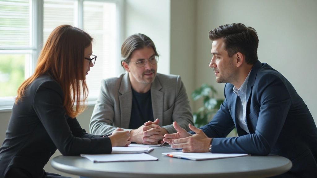 Профессиональная команда обсуждает план развития компетенций за столом в офисе