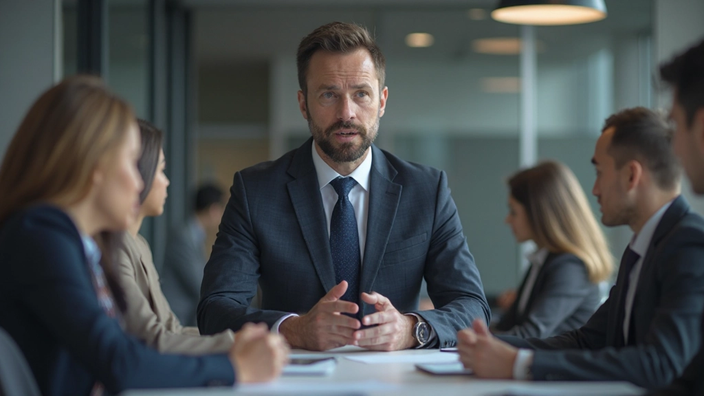 Лидер проводит встречу с командой, обсуждая цели и развитие