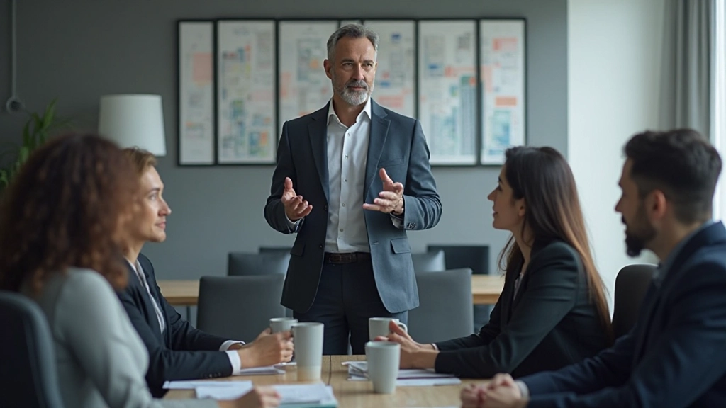 Лидер проводит встречу команды, демонстрируя эффективное управление и делегирование