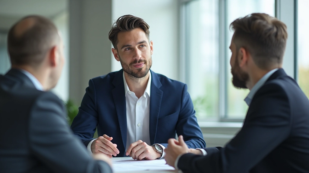 Два профессионала обсуждают условия контракта за столом переговоров в современном офисе