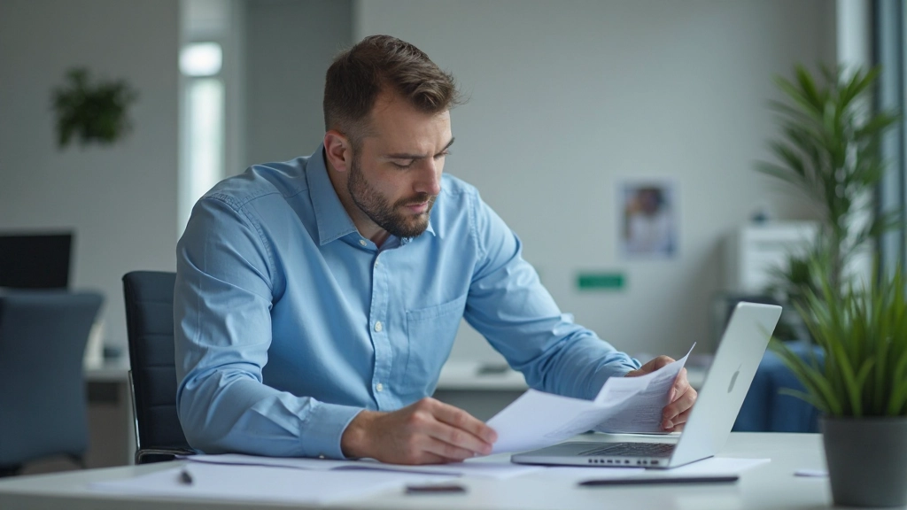 Мужчина-менеджер анализирует финансовые отчеты за современным столом с ноутбуком