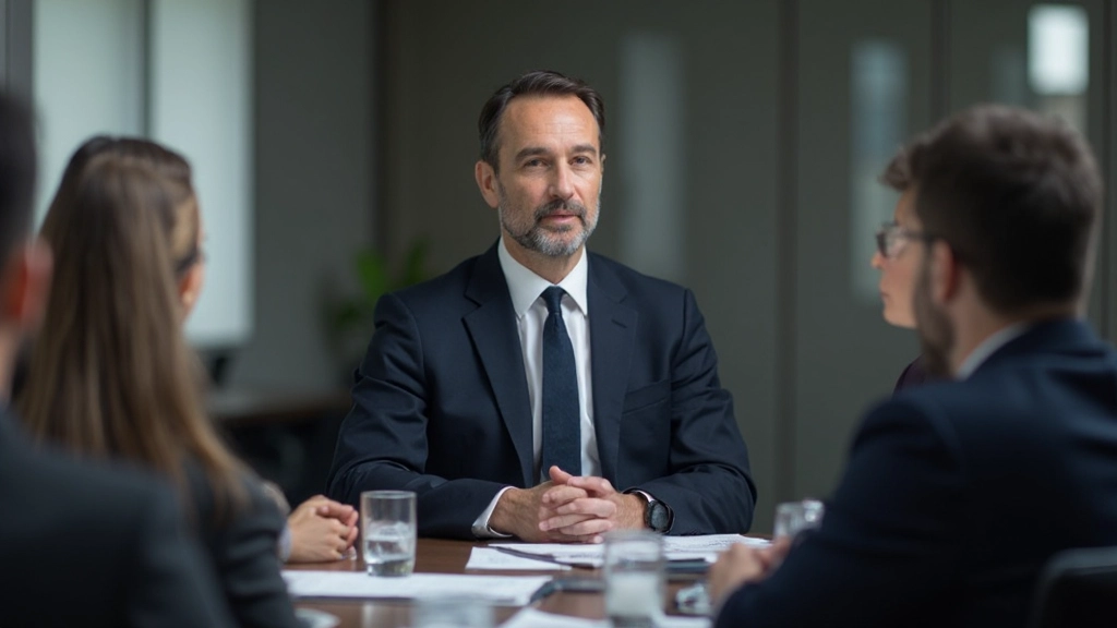 Лидер проводит встречу с командой обсуждая стратегию