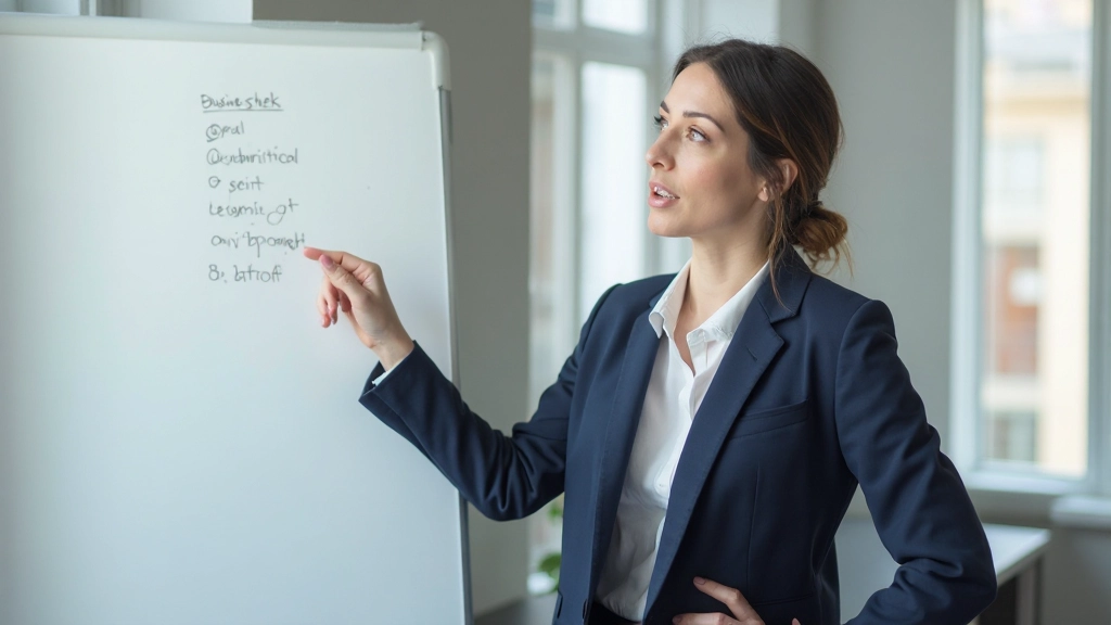 Professional woman presenting strategy insights to team in modern office