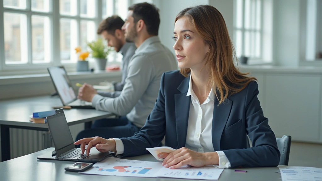 Аналитик анализирует графики и диаграммы на экране